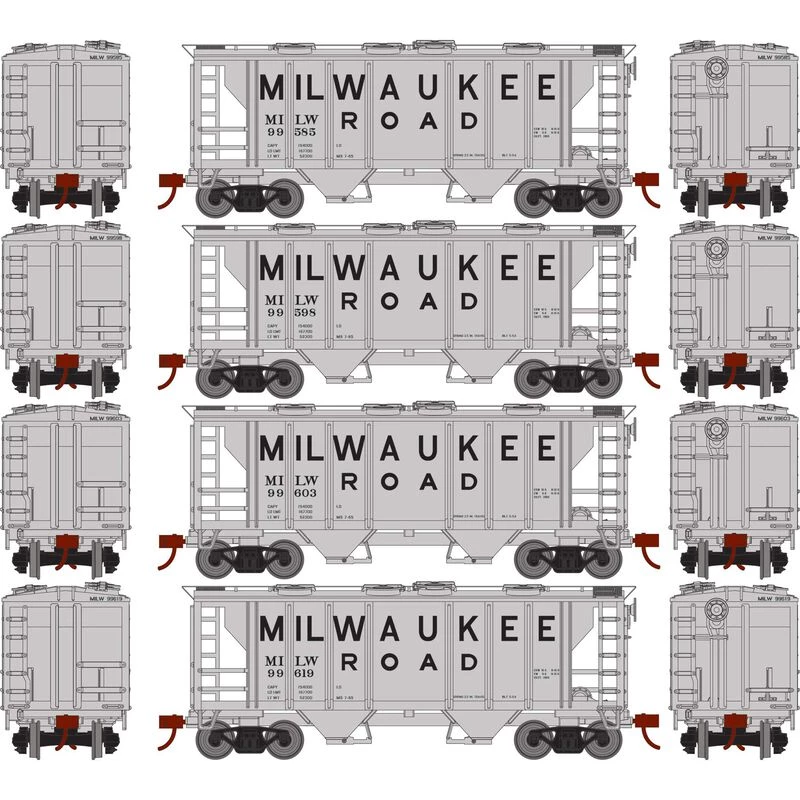 Athearn HO PS-2 2003 2-Bay Covered Hopper MILW (4) for Freight Cars 3 Athearn HO PS-2 2003 2-Bay Covered Hopper MILW (4) for Freight Cars