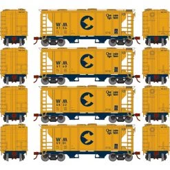 Athearn HO PS-2 2003 2-Bay Covered Hopper Chessie WM (4) for Freight Cars