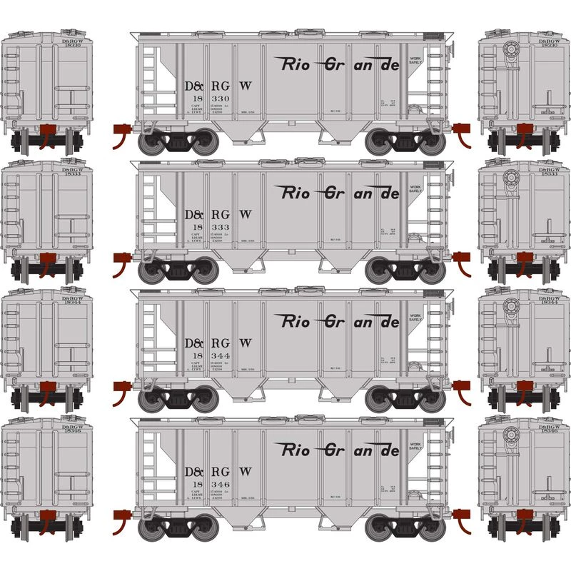 Athearn HO PS-2 2003 2-Bay Covered Hopper D&RGW (4) for Freight Cars 3 Athearn HO PS-2 2003 2-Bay Covered Hopper D&RGW (4) for Freight Cars